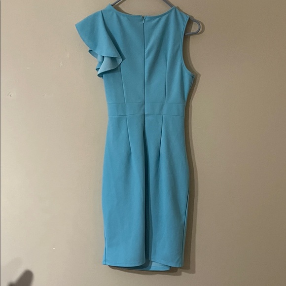 Women’s Sheath Dress Ruffle Front Sleeveless Knee Length Medium Lined Back Zip - Picture 3 of 12